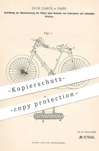 original Patent - Léon Camus , Paris , Frankreich 1895 | sicheres Fahren mit Fahrrad auf schlechten Straßen | Fahrräder