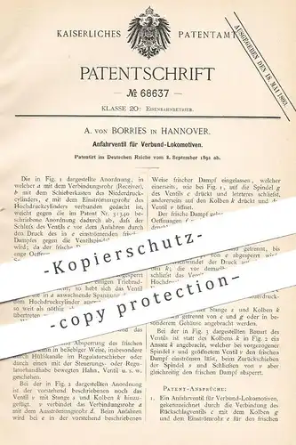 original Patent - A. von Borries , Hannover , 1892 , Anfahrventil für Verbund - Lokomotiven | Eisenbahn , Lok , Bahn