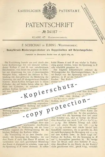 original Patent -  F. Schichau , Elbing , Preussen , 1885 , Dampfdruck - Minderungsschieber | Dampfmaschine , Motor !