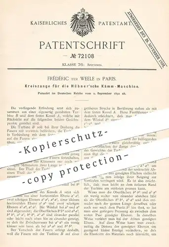 original Patent - Frédéric ter Weele , Paris , Frankreich , 1892 , Kreiszange für Kämmmaschine | Hübner | Spinnmaschine