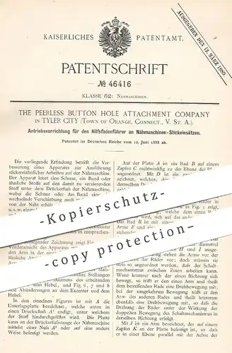 original Patent - The Peerless Button Hole Attachment Comp. , Tyler City USA | 1888 | Antrieb an Nähmaschine | Schneider