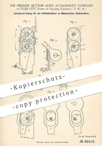 original Patent - The Peerless Button Hole Attachment Comp. , Tyler City USA | 1888 | Antrieb an Nähmaschine | Schneider