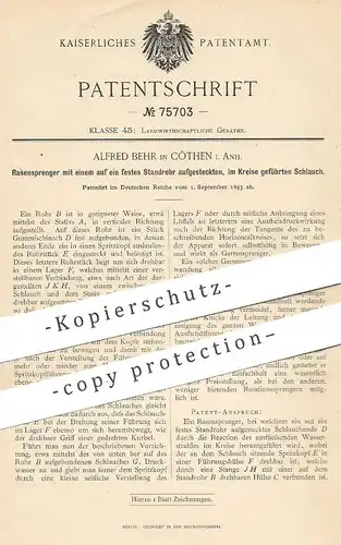 original Patent - Alfred Behr , Cöthen / Anhalt / Köthen | 1893 | Rasensprenger | Schlauch , Wasserschlauch , Sprenger