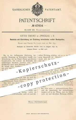 original Patent - Otto Thost , Zwickau , 1892 , Roststab , Roststäbe | Ofen , Rost , Öfen , Ofenbauer , Feuerung !!!
