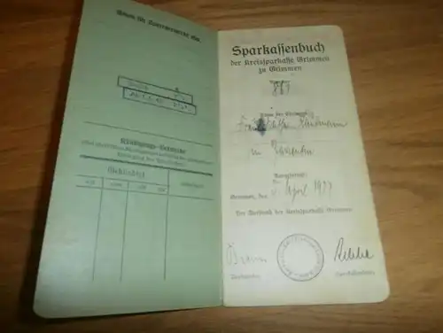 altes Sparbuch Grimmen / Zarrentin , 1937-45 , K. Kaufmann , Mecklenburg , Sparkasse , Bank , Post !!!