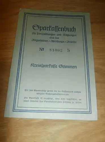 altes Sparbuch Grimmen / Wittenhagen , Erna Vehling , 1952 , Mecklenburg , Sparkasse , Bank , Post !!!