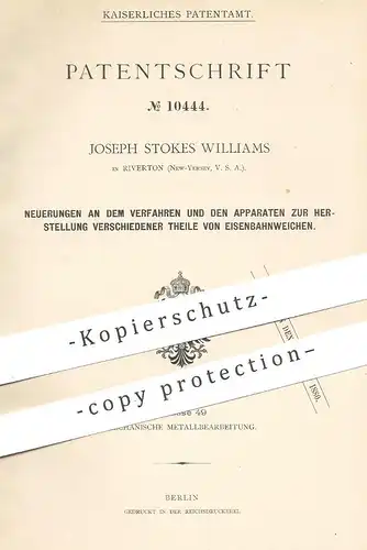 original Patent - Joseph Stokes Williams , Riverton , New Jersey , USA , 1879 , Eisenbahnweiche | Eisenbahn - Weichen !!