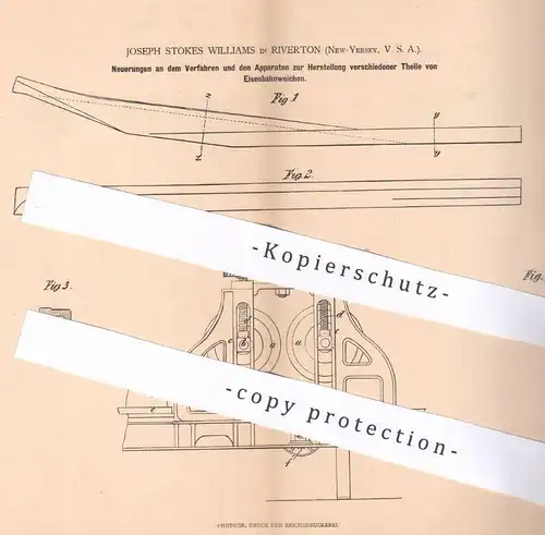 original Patent - Joseph Stokes Williams , Riverton , New Jersey , USA , 1879 , Eisenbahnweiche | Eisenbahn - Weichen !!