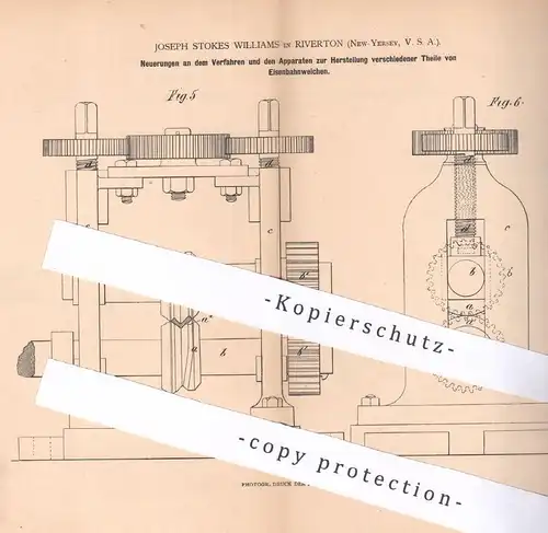 original Patent - Joseph Stokes Williams , Riverton , New Jersey , USA , 1879 , Eisenbahnweiche | Eisenbahn - Weichen !!