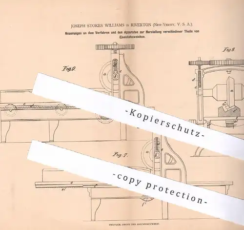 original Patent - Joseph Stokes Williams , Riverton , New Jersey , USA , 1879 , Eisenbahnweiche | Eisenbahn - Weichen !!