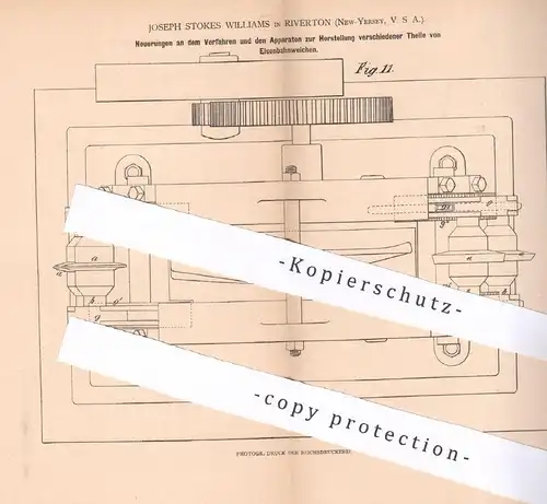 original Patent - Joseph Stokes Williams , Riverton , New Jersey , USA , 1879 , Eisenbahnweiche | Eisenbahn - Weichen !!