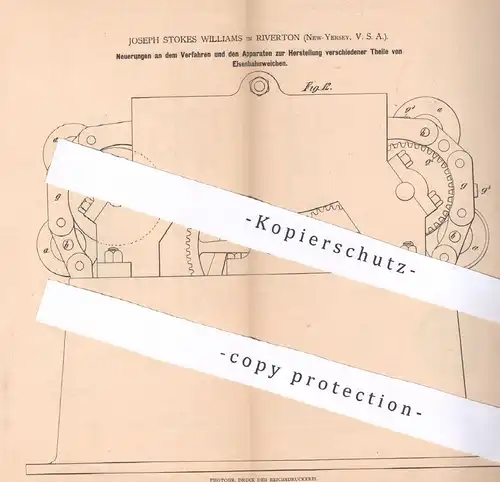 original Patent - Joseph Stokes Williams , Riverton , New Jersey , USA , 1879 , Eisenbahnweiche | Eisenbahn - Weichen !!