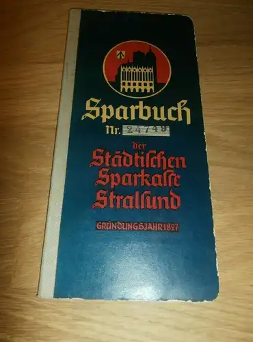 altes Sparbuch Stralsund 1938- März 1945 , Sparkasse , Bank , Mecklenburg !!!