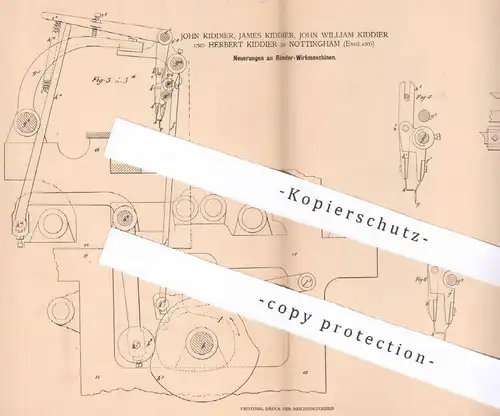 original Patent - Familie Kiddier ,  Nottingham , England , 1879 , Ränder - Wirkmaschine | Wirkstuhl | Cotton !!!