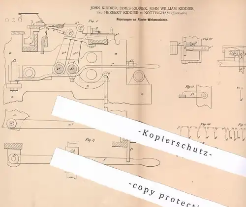 original Patent - Familie Kiddier ,  Nottingham , England , 1879 , Ränder - Wirkmaschine | Wirkstuhl | Cotton !!!