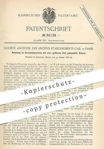 original Patent - Société Anonyme des Anciens Etablissements Cail , Paris , Frankreich , 1886 , Kurven - Lokomotive !!