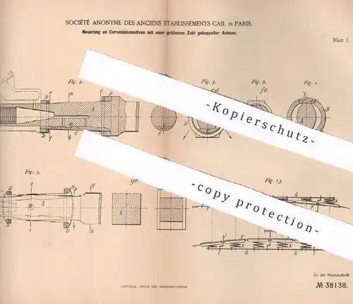 original Patent - Société Anonyme des Anciens Etablissements Cail , Paris , Frankreich , 1886 , Kurven - Lokomotive !!