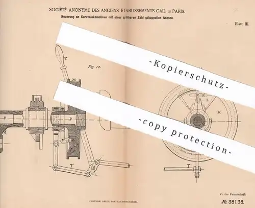 original Patent - Société Anonyme des Anciens Etablissements Cail , Paris , Frankreich , 1886 , Kurven - Lokomotive !!