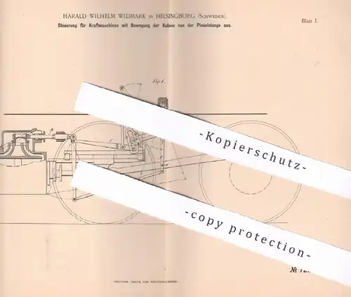 original Patent - Harald Wilhelm Widmark , Helsingborg , Schweden , 1892 , Steuerung f. Kraftmaschinen | Motor , Motoren