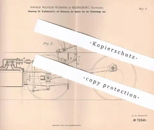 original Patent - Harald Wilhelm Widmark , Helsingborg , Schweden , 1892 , Steuerung f. Kraftmaschinen | Motor , Motoren