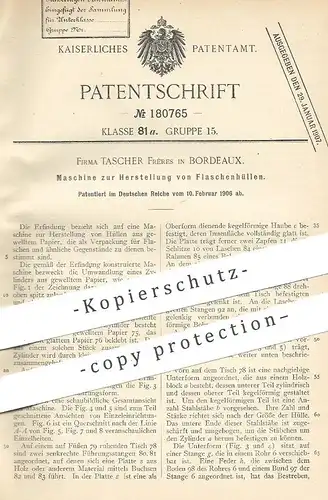 original Patent - Fa. Tascher Frères , Bordeaux , Frankreich , 1906 , Flaschenhüllen aus Wellpappe | Flaschen Verpackung