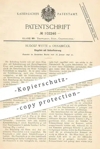 original Patent - Rudolf Witte , Osnabrück , 1898 , Ringofen mit Seitenfeuerung | Ofen , Öfen , Ofenbauer , Feuerung !!