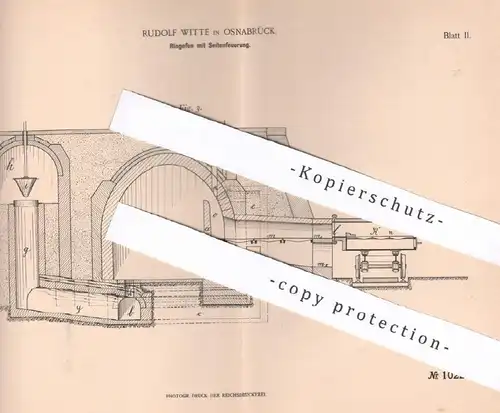 original Patent - Rudolf Witte , Osnabrück , 1898 , Ringofen mit Seitenfeuerung | Ofen , Öfen , Ofenbauer , Feuerung !!