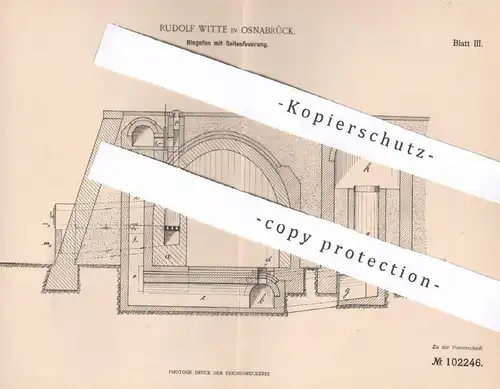 original Patent - Rudolf Witte , Osnabrück , 1898 , Ringofen mit Seitenfeuerung | Ofen , Öfen , Ofenbauer , Feuerung !!