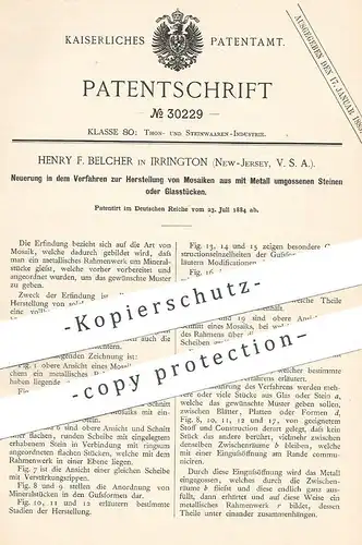 original Patent - Henry F. Belcher , Irrington , New Jersey , USA , 1884 , Herst. von Mosaik mit Metall , Glas , Stein