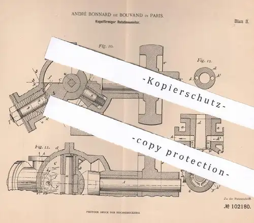 original Patent - André Bonnard de Bouvand , Paris , Frankreich , 1898 , Kugelförmiger Rotationsmotor | Rotation | Motor