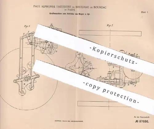 original Patent - Paul Alphonse Théodore de Bouilhac de Bourzac , Paris , Frankreich | 1895 | Kraftmaschine , Motor !!!