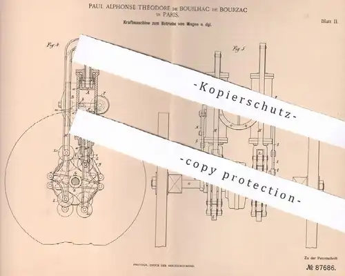 original Patent - Paul Alphonse Théodore de Bouilhac de Bourzac , Paris , Frankreich | 1895 | Kraftmaschine , Motor !!!