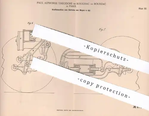 original Patent - Paul Alphonse Théodore de Bouilhac de Bourzac , Paris , Frankreich | 1895 | Kraftmaschine , Motor !!!