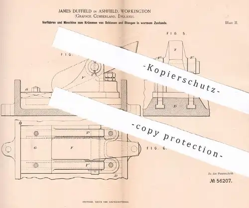 original Patent - James Duffield , Ashfield , Workington Cumberland England 1890 | Krümmen von Schienen , Stangen , Rohr