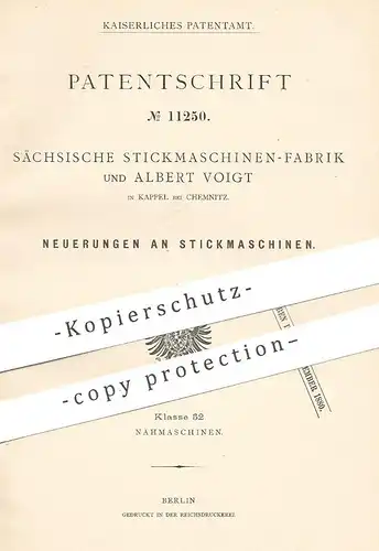 original Patent - Sächsische Stickmaschinen Fabrik , Albert Voigt , Kappel / Chemnitz , 1880 , Stickmaschine | Sticken