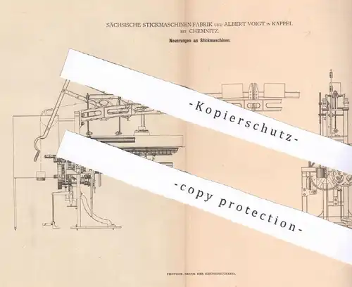 original Patent - Sächsische Stickmaschinen Fabrik , Albert Voigt , Kappel / Chemnitz , 1880 , Stickmaschine | Sticken