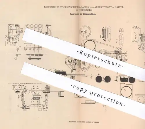 original Patent - Sächsische Stickmaschinen Fabrik , Albert Voigt , Kappel / Chemnitz , 1880 , Stickmaschine | Sticken