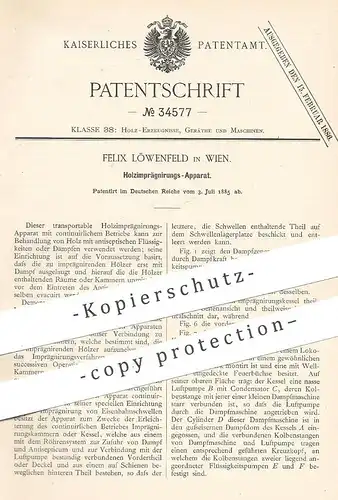 original Patent - Felix Löwenfeld , Wien , Österreich | Apparat zur Holzimprägnierung | Holz imprägnieren , Tischler