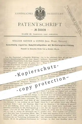 original Patent - William Arthur , Cowes , Insel Wight , England , 1883 , Dampfstrahlgebläse | Gebläse | Dampfkessel !!