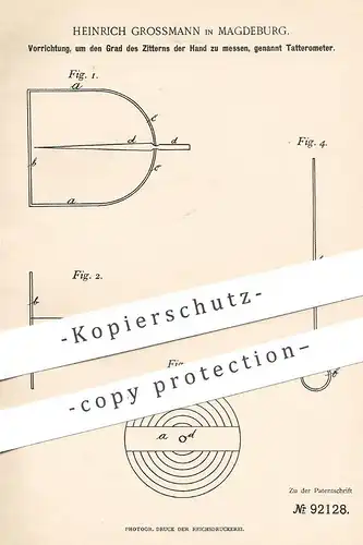 original Patent - Heinrich Grossmann , Magdeburg , 1896 , Tatterometer | Zitterhand , Tatterich | Zittern bemessen !!!