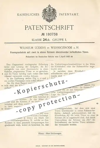 original Patent - Wilhelm Lüders , Wernigerode / Harz , 1905 , Feuergeschränk mit zwei Türen | Tür , Doppeltür