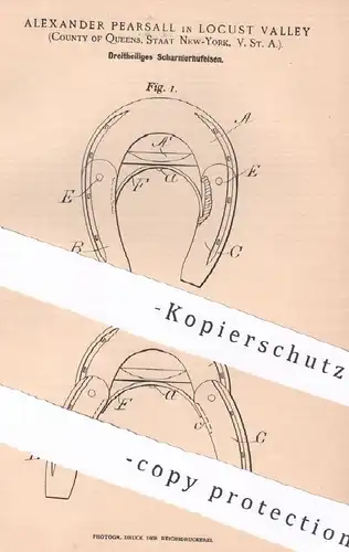 original Patent -  Alexander Pearsall , Locust Valley , Queens , New York , USA , 1896 , Scharnierhufeisen | Hufeisen !!