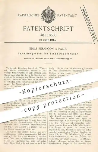 original Patent - Emile Besançon , Paris , Frankreich 1899 , Schwimmgestell für Stromwasserrad | Wasserrad , Wasserkraft