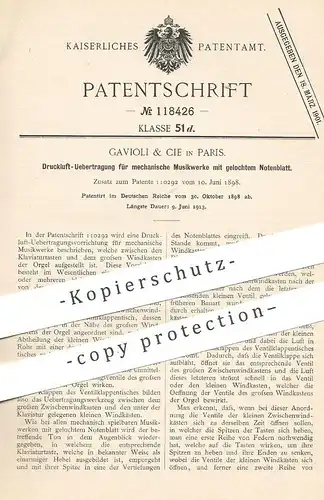 original Patent - Gavioli & Cie , Paris , Frankreich , 1898 , Druckluft - Übertragung für mechanische Musikwerke | Musik