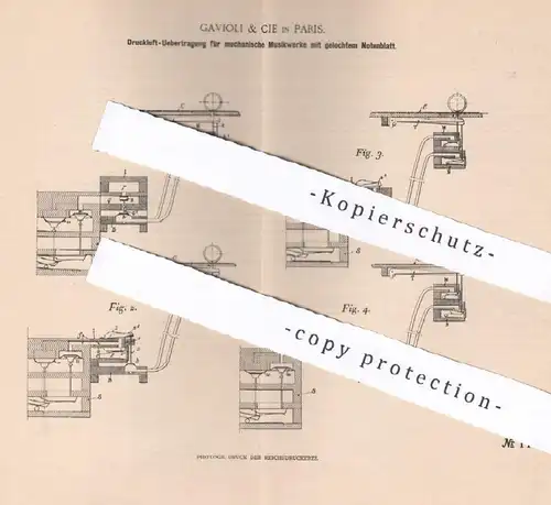 original Patent - Gavioli & Cie , Paris , Frankreich , 1898 , Druckluft - Übertragung für mechanische Musikwerke | Musik