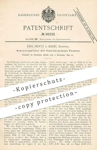 original Patent - Emil Mertz , Basel , Schweiz , 1895 , Achsenregulator mit federbelasteten Pendeln | Achse , Motor !!