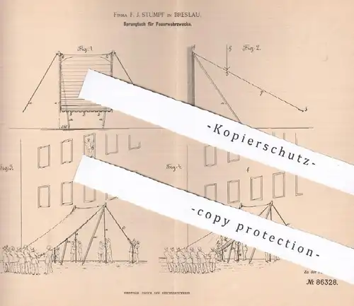 original Patent - F. J. Stumpf , Breslau , 1895 , Sprungtuch für Feuerwehr | Feuerwehrmann , Rettungstuch !!!