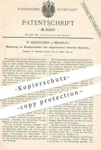 original Patent - W. Siedersleben , Bernburg , 1884 , Säemaschinen nach Thorner System | Saat , Aussaat , Säen !!