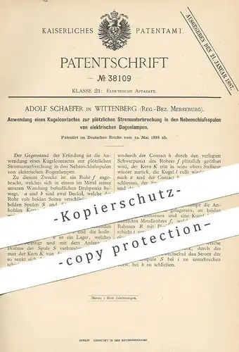 original Patent - Adolf Schaefer , Wittenberg / Merseburg , 1886 , elektrische Bogenlampe | Strom , Lampe , Elektriker !