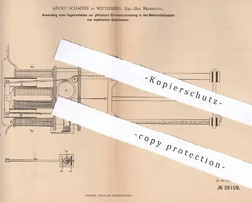 original Patent - Adolf Schaefer , Wittenberg / Merseburg , 1886 , elektrische Bogenlampe | Strom , Lampe , Elektriker !